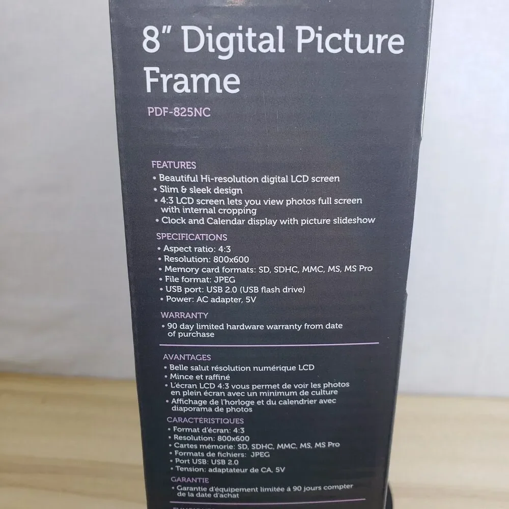 Polaroid Digital Picture Frame 8” Inch Electrical Plug In Black -New in Box